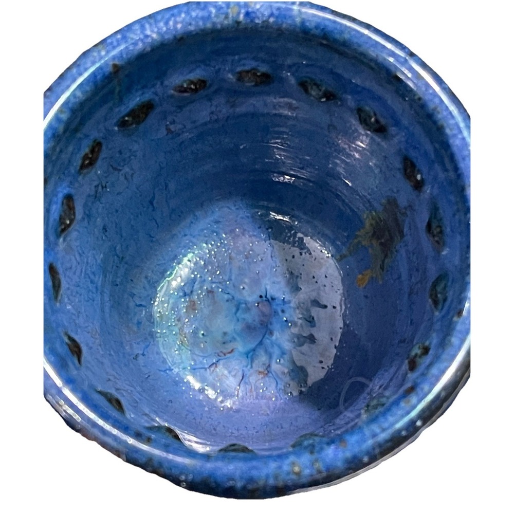 Handmade Studio Pottery Goblets Pair Gunmetal Cobalt Blue Stoneware Chalice 4oz - Picture 7 of 16